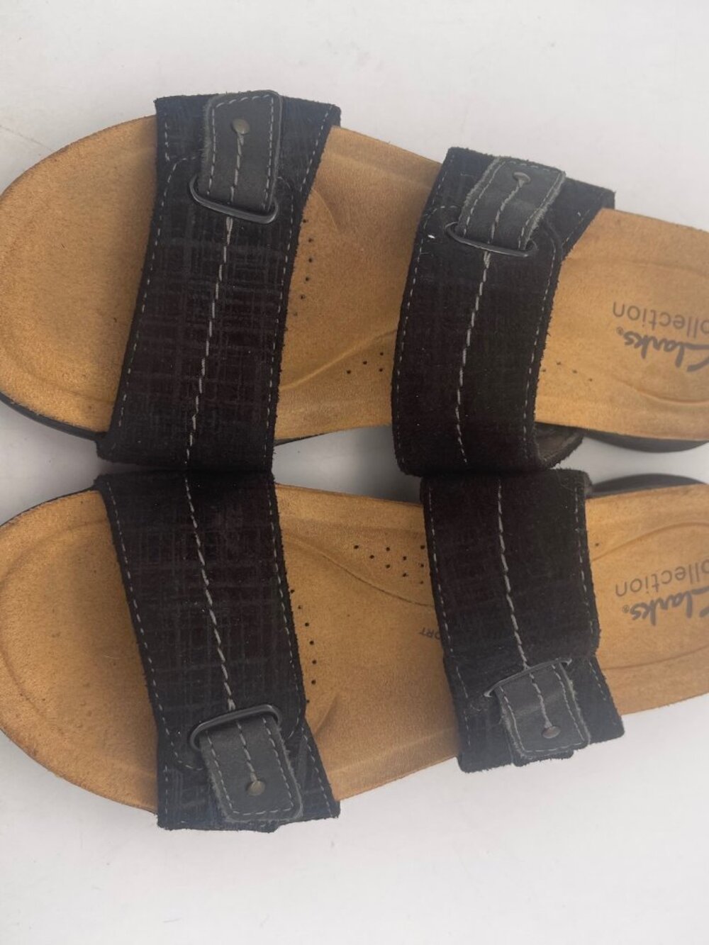 Clarks Size 7 M April Dusk Slip On Slide Black Sandal Comfort Shoe Preowned